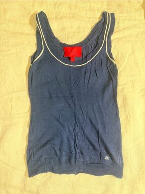 Z Spoke by Zac Posen Navy Blue Tank Top with Cream Trim